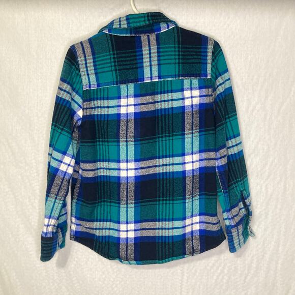 OshKosh Bgosh Boy's Size 5 Cotton button down Blue and Green plaid Shirt - Picture 2 of 6